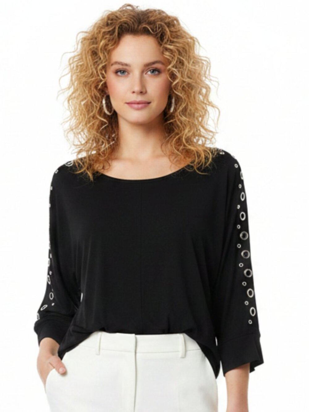 Belldini Black Long Sleeve Grommet Trim Tunic Blouse Top XL